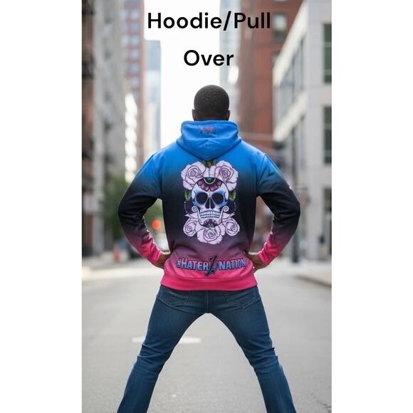 VTG Haterz Athletics Neon 80s Vibes Airbrush Pull Over Hoodie Skull Sz XXL - Picture 1 of 11